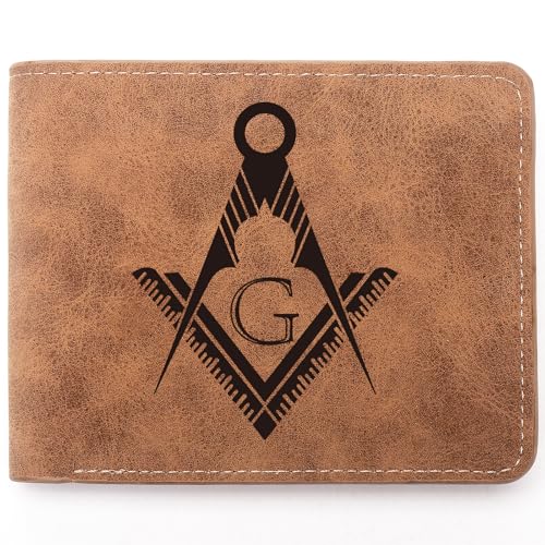 Freemason Gifts,Masonic Wallet,Leather Wallet for Men,Engraved Personalized Leather Wallet,Symbol Wallet (Freemason)