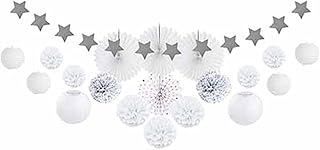 jialong88 Latarnia noworoczna 20 szt. dekoracje baby shower wiszący baner pompom kwiat latarnia wachlarze papierowe na lato motyw dziewczyna / chłopiec artykuły na przyjęcie urodzinowe dekoracyjna latarnia (kolor: biała)