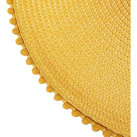 FAHAAM Set of 4 Round Braided Placemats for Dining Table, Circle Waterproof Heat Resistant Vinyl Wipeable Place Mats, 4 Pcs 15 Inches Waterproof Washable Table Mats Tableware Essentials (Ochre) Cover