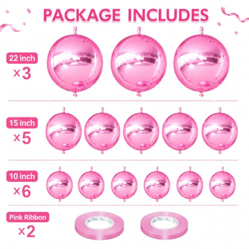 Image of 14 Pcs Pink Round Foil Balloons Light Baby Pink Metallic 4D Balloons