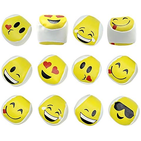 Srenta Emoji Hacky Sacks, 12 Pack Hacky Sack Balls for Kids, Funny Emoji Kickballs Party Favors, Assorted Emoticon Design Hacky Sack Balls for Adults, Hackie Sack Ball, Juggling Balls & Emoji Balls Cover