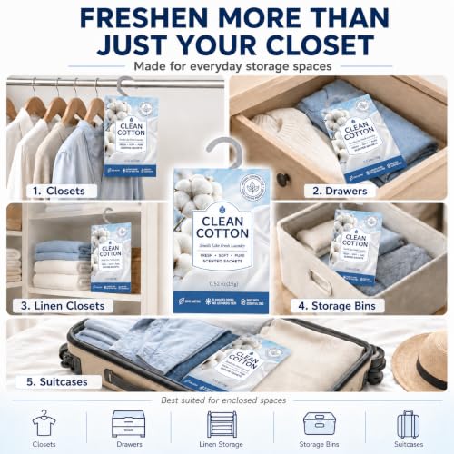 Image of 12 Packs Cotton Closet Air Freshener Sachets| Retractable Hook