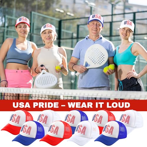 Image of Hercicy 10 Pcs 4th of July Hats American Flag Hat Patriotic Hat Bulk 250th Anniversary USA Mesh Trucker Caps for Men Women