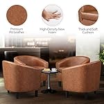 Yaheetech Brown Accent Chairs Set of 2, Faux Leather Barrel Chairs, Comfy Modern Leather Club Armchairs with Soft Seat for Living Room Bedroom Reading Waiting Room, Brown - Image 5