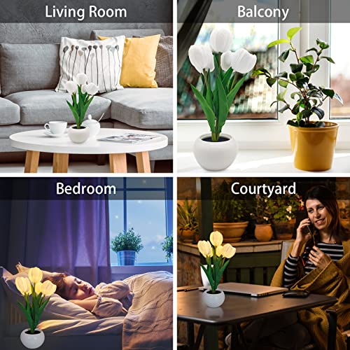 Goutool Flower Table Lamp Tulip Desk Led Night Light For Home Living Room Decor Artificial Flower With Vase Table Centerpieces For Birthday Holiday Party Wedding Room Decoration (White)… #TOP3