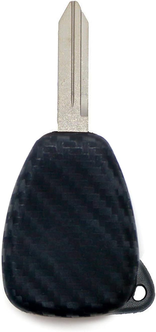 iJDMTOY Carbon Fiber Pattern Soft Silicone Key Fob Cover Compatible with Jeep Wrangler, Compass, Compatible with Dodge Caliber Nitro Magnum RAM, etc Blade Key (Pack of 2)