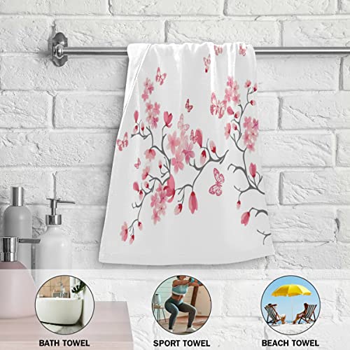 Cherry Blossom Hand Towel Set Of 2 Absorbent Pink Butterfly Floral Bath Towels Soft Cherry Blossoms Flower Fingertip Face Towel For Bathroom Kitchen Hotel Spa Decor Gift 28.3X14.4 Inch #TOP4