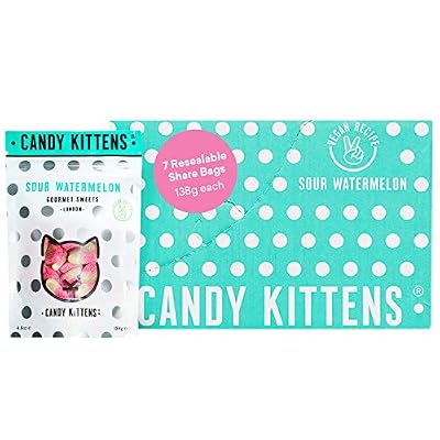 Candy Kittens Vegan Sweets - Gluten-Free - Natural Fruit Flavour Candy - Gummy Chewy Gourmet Sweets - Sour Watermelon, 4.8oz (Pack of 7)