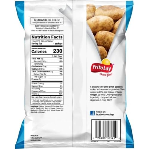 Lay's Potato Chips, Salt & Vinegar, 1.5-Ounce Large Single Serve Bags (Pack of 64)