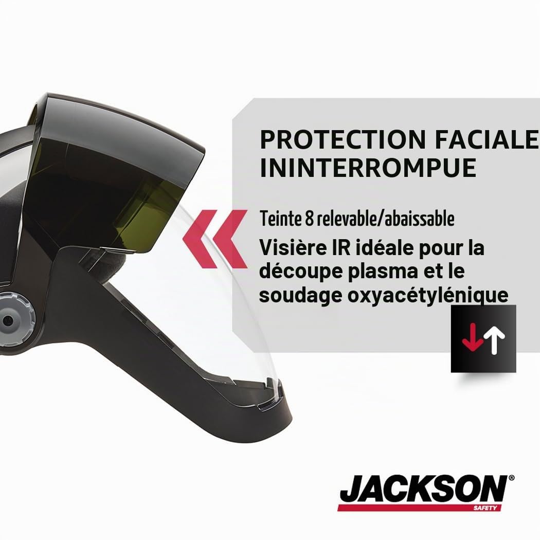 Jackson Safety 14230 Quad 500 Premium Multi-Purpose Face Shield/Face Guard; Ratcheting Headgear, Clear Tint, Anti-Fog Coating, Visor Face Protection with 5 IR Rated Flipshade