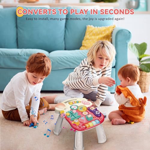 Image of 5 in 1 Baby Walker Sit-Stand Toy, Multifunctional Educational Baby Walker, Removable Play Panel with Music, Push Walkers for Babies 6-12 Months, Pink