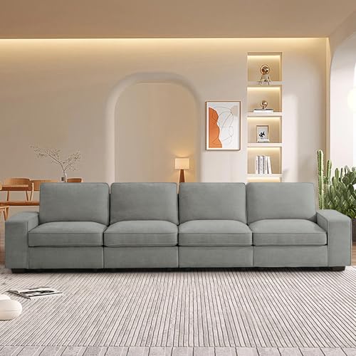 Image of TEKAMON 128 inch Modular Sofa Couch with Seat Storage, Chenille Sofa,Modern Comfy 4-Seater Couch for Living Room, Office, Apart W /Deep Seat, Wide Armrest, USB, Pockets, Removable Covers (Light Grey)