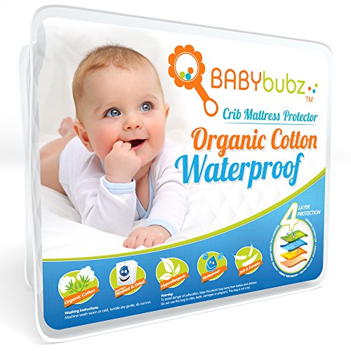 Crib Mattress Protector Pad - Waterproof Baby Nursery Bedding Cover - Soft Organic Cotton Fitted Bed Saver, Breathable Sheets, Hypoallergenic, Non-Toxic & Washable