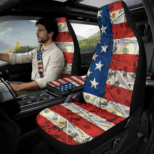 Housses de siège de voiture motif dollar et drapeau américain 52x138cm pour SUV et berline