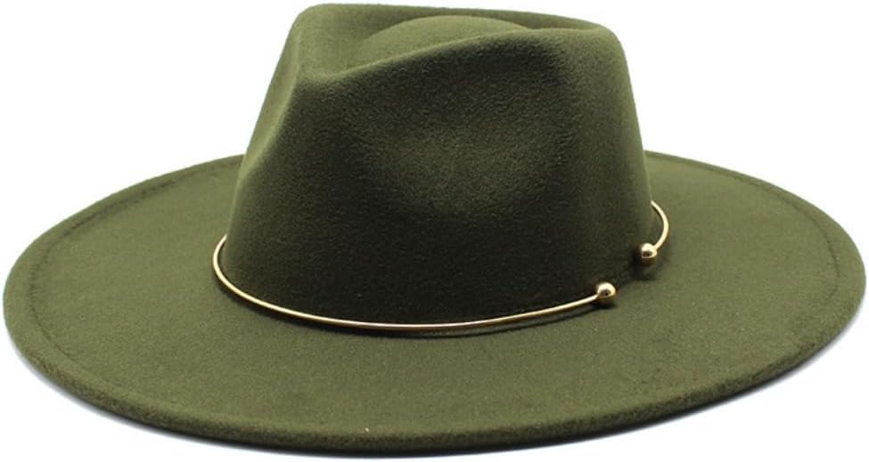 Wide Brim Wool Fedora Hat, Pink with Gold Chain Band