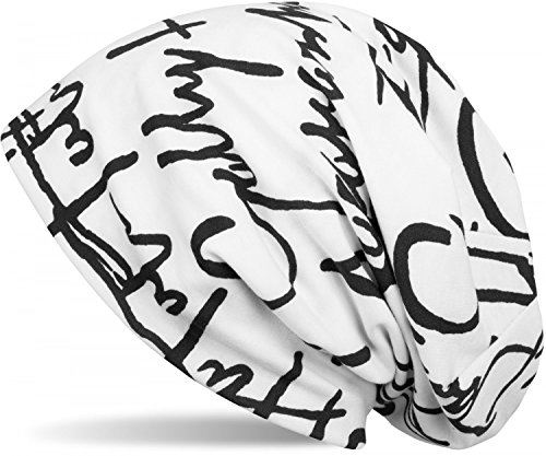 styleBREAKER Beanie Mütze mit All Over Zeichen Print Muster, Slouch...