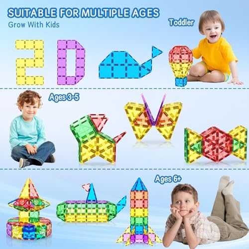 Image of ANVIE & ABEER Set of 50 Pcs Big (75mm) Magnetic Tiles with 2 Car Chassis of Random Colour | Magnetic Building Blocks | STEM Educational Construction Toy for Kids Boys & Girls