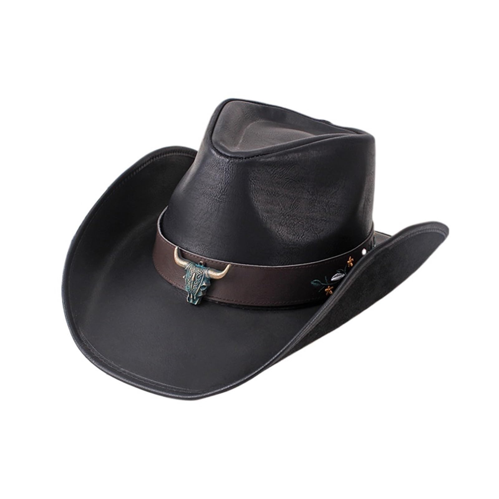 Cappello Cowboy Cappello da Cowboy in Pelle Uomo e Donna, a Tesa Larga, Padrino, Gentiluomo, Chiesa, Sombrero, Berretto Jazz(Color1)