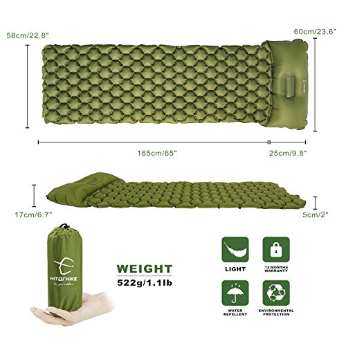 Hitorhike Backpack Sleeping Pad Lightweight Camping Sleeping Bag Pad Ultralight & Compact & Inflatable Air Mattress Pad-Insulated Air Mat for Camp,Backpacking,Hiking,Scouts,Travel(Green) - Thumbnail 6