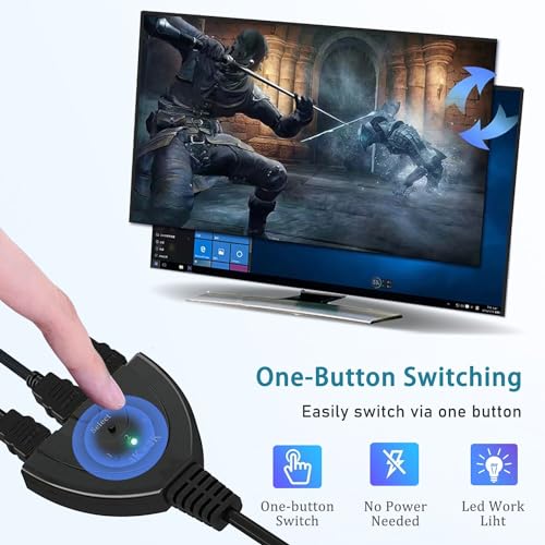 HDMI Switch 3 in 1 Out, 4K@60Hz HDMI 2.0 Splitter, 3-Port HDMI Hub Supports Full HD 4K 1080P 3D Player Compatible with Xbox PS5/4/3 Blu-Ray Player Fire Stick Roku