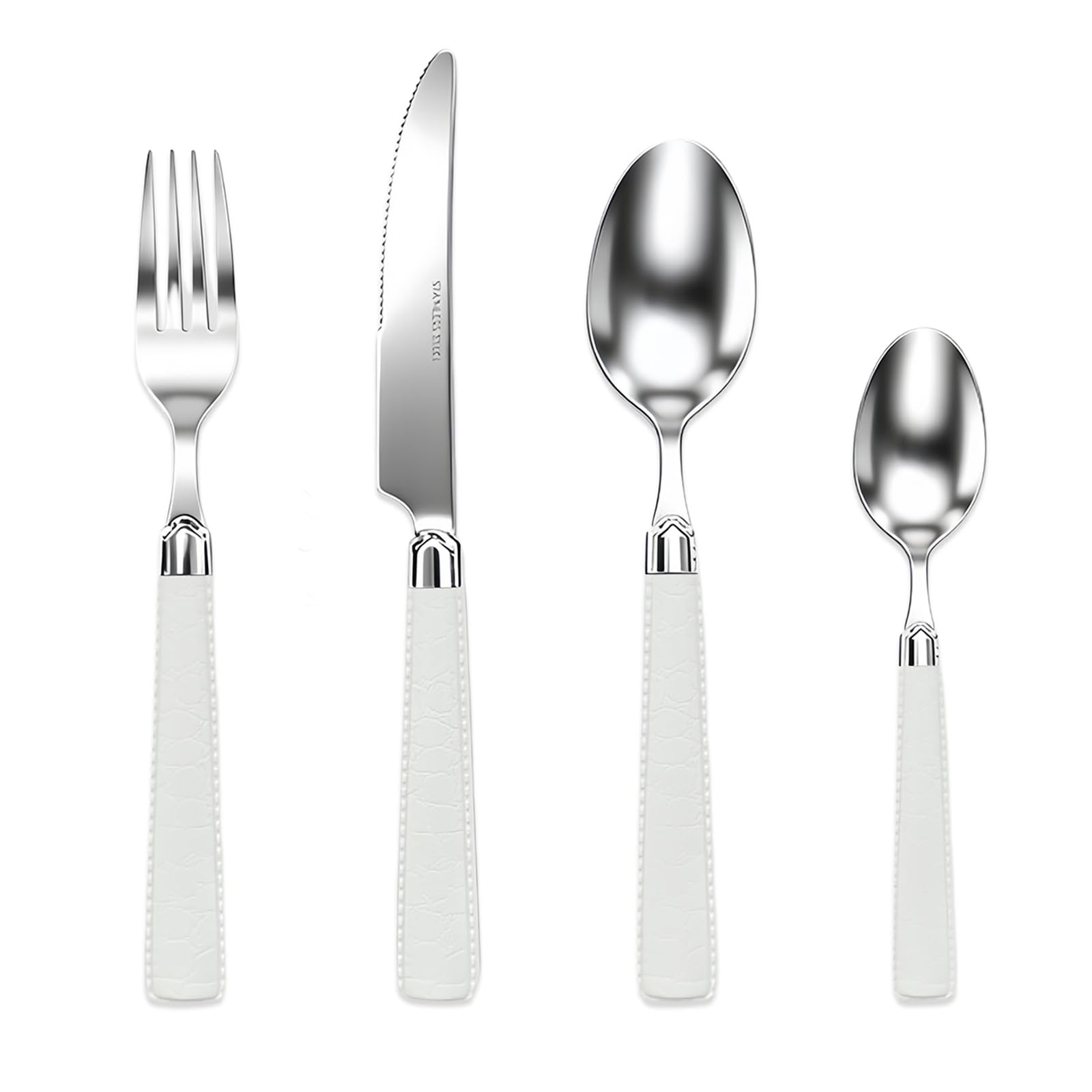 Ensemble De Couverts Ménagères, Couteau, Fourchette, Cuillère (Blanc,20pcs)