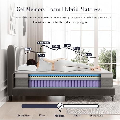 Image of Full Size Mattress - 14 Inch Memory Foam Mattress in a Box for Pressure Relief & Motion Isolation with Individual Pocket Spring, Medium Firm, CertiPUR-US Certified, Fiberglass Free