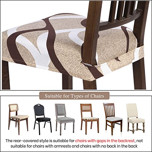 Image of SearchI Stretch Dining Chair Seat Covers Set of 8, Soft Removable Washable Seat Covers for Dining Chairs, Dining Room Seat Cover Slipcover Protector (Rear-Covered, Beige)