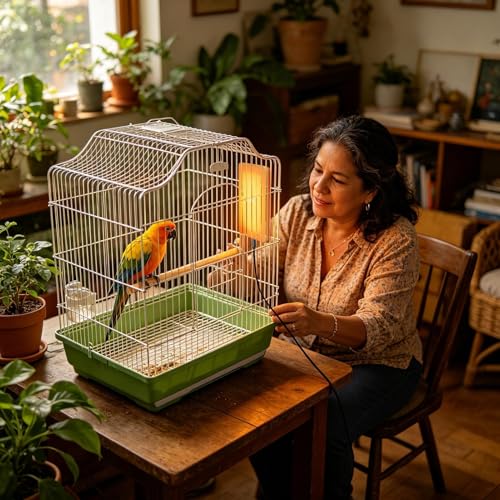 Calentador para pájaros de jaula y plato térmico constante para loros o reptiles 2