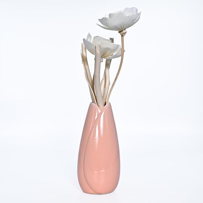 Cortina Ceramic Flower Vase for Home Decor - Flower Vase for Dining Table - Nordic Modern Boho Style Decorative Ceramic Vase | Aesthetic for Office - 26X10 CM - Pink - 1 Pc