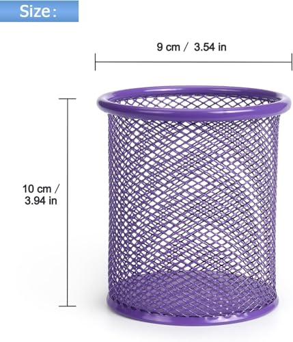 Image of Metal Mesh Pen Stand for Office & Home Desk | Black Stationery Holder Organizer for Pens, Pencils, Markers, Makeup Brushes | Durable Round Wire Mesh Pen Stand (Pack of 1) (purple)