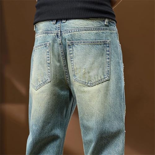 Men High Street Flared Denim Pants Loose Boot Cut Vintage Hollow Out Motocycle Distressed Jeans2