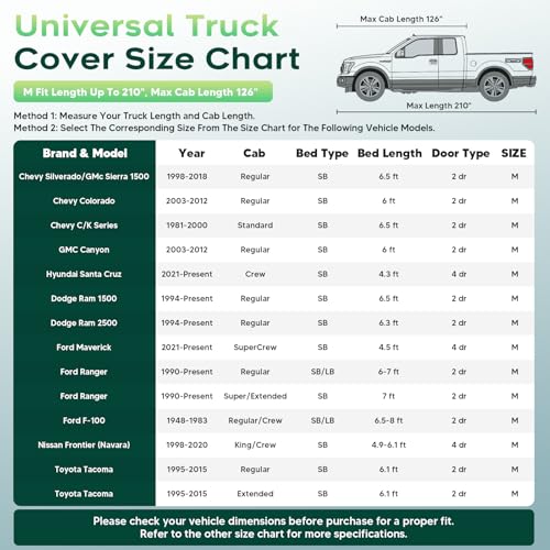 Image of Cartist Hail Protector Car Cover for Truck Waterproof All Weather, Heavy Duty Outdoor Sun Uv Rain Pickup Cover,Universal Fit for Colorado,Tacoma Most Regular Cab, etc. (Length Up to 210 inch) M,420D