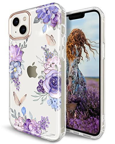 JIAXIUFEN Coque iPhone 14 Coque TPU Gel Housse Etui Protection Mince Souple Coque pour iPhone 14 2022 6.1 Pouce - Papillon Purple Cover