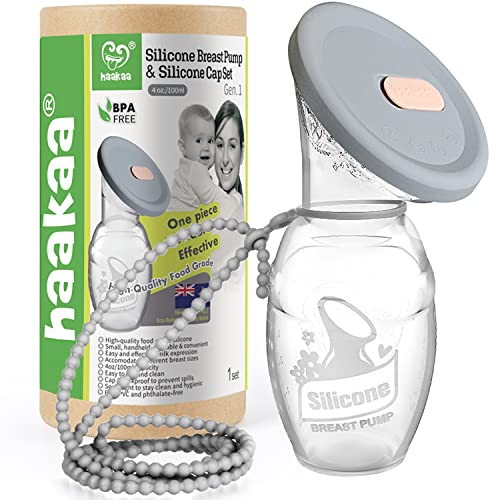 Image of haakaa Manual Breast Pump 4oz/100ml with Cap & Strap Set for Breastfeeding, Silicone, Clear 4oz/100ml