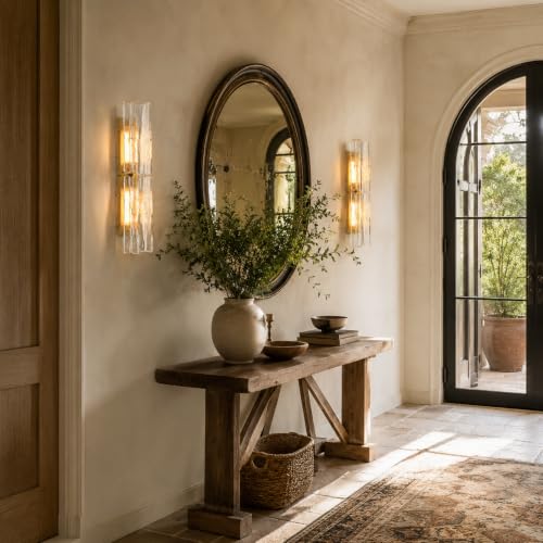 Image of 30 Inch Water Ripple Glass Wall Sconce, Hardwired Brass Sconce, Included Bulb