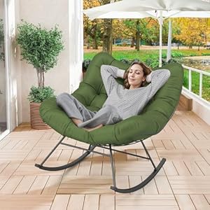 GIANTEX Schaukelstuhl, Schaukelsessel mit dickem Kissen & Metallrahmen, Relaxsessel für Poolside, Garten und Hinterhof, max. 205 kg Tragfähigkeit (Grün)