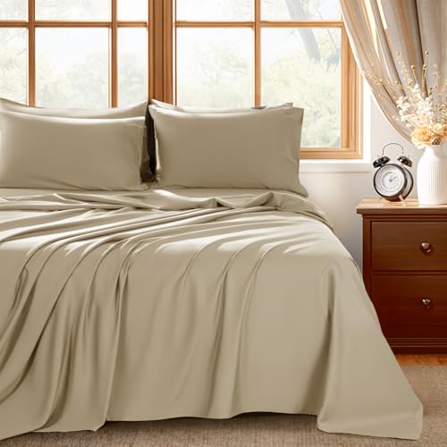 Shilucheng 100% Egyptian Cotton King Size Sheets Set - 1000 Thread Count,Luxury Cotton Bed Sheets,Breathable & Cooling Bedding and Pillow Cases, 16 Inch Deep Pocket - 6 Piece (Linen, King)