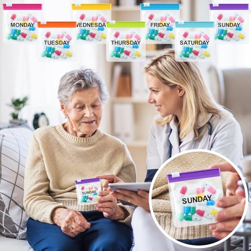 Image of Sherr 35 Pcs Pill Pouch Bags with Zipper Pill Pouch Set Travel Reusable Translucent Medicine Organizer Self Sealing Plastic Bag with Slide Lock for Storage(Elegant Colors,3 x 3 Inch,Week Style)