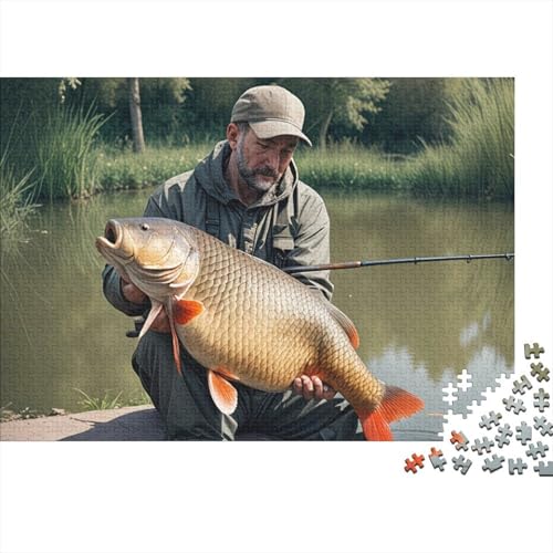Escena de Pesca Puzzle 1000 Piezas Hombre y Carpa Cartón para Adultos Noche Familiar para Decorar Mejor Regalo Oferta Precio Económico 70x50cm/1000pcs
