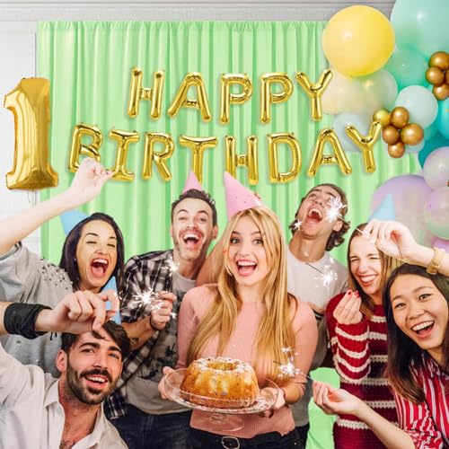 Image of 10 x 7 Feet Light Green Backdrop Curtain for Partie, Background Curtains for Photoshoot, Birthday, Wedding, Halloween, Thanksgiving, Christmas, New Year Party Decorations 5Ft x 7Ft, 2 Panels