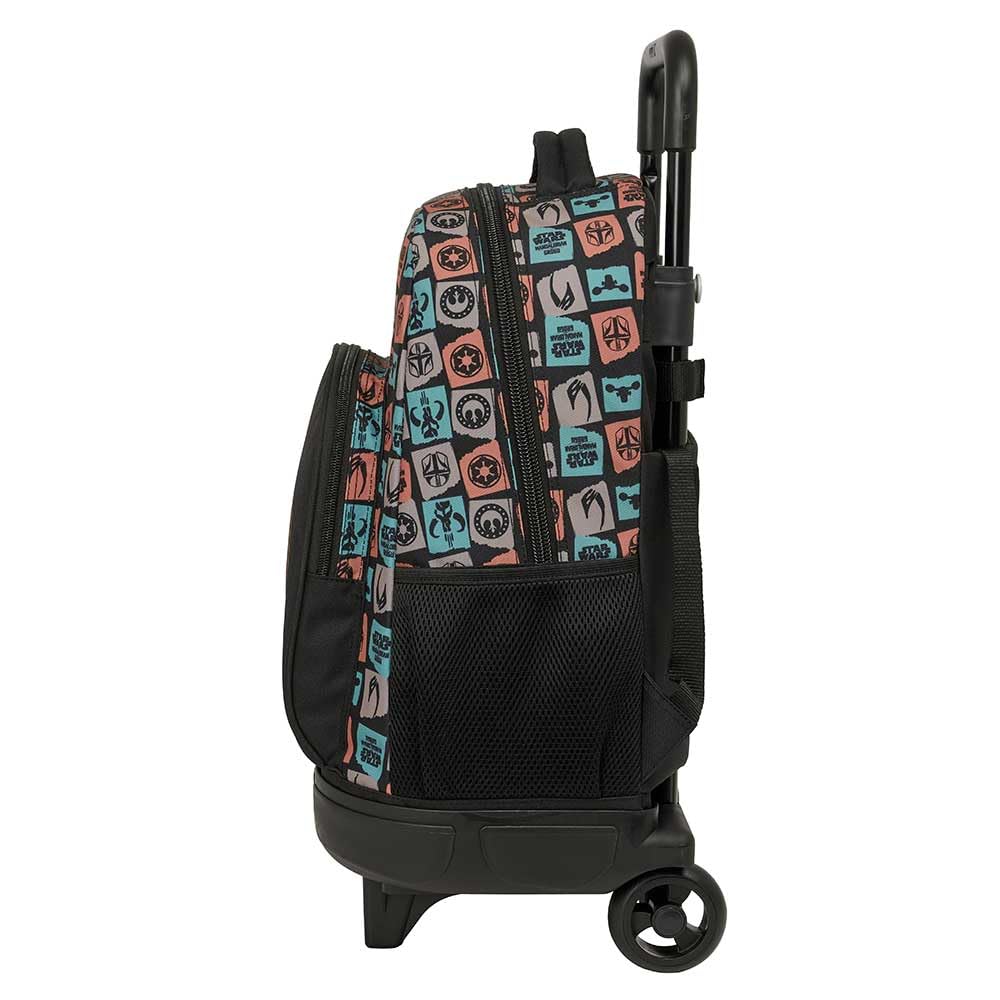 Safta | Mochila Grande con Ruedas Mandalorian & Grogu Compact Evolution Extraíble, Mochila Escolar Juvenil Lavable, Espalda y Hombreras Acolchadas, Portabotellas, Base Reforzada, Medidas 33x22x45 cm