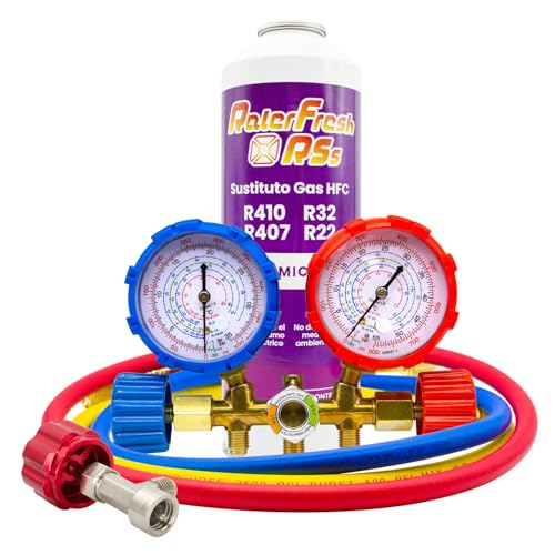 Gas Refrigerante Ralerfresh RS Sustituto de Gas R410, R32, R407 y R22 Recarga de Gas Refrigerante Organico para Aire Acondicionado Split Ecologico Eficiente Recarga Rapida (Botella RSs + Man 134)