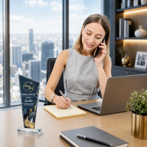 Image of Custom Crystal Trophy Award Personalized Plaque Award with Text Logo Photo Awards Trophies for Employee Recognition Team Graduation Personalized Office Gifts for Boss Coworker Teacher