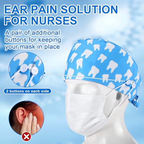 Image of Unittype 4 Pcs Nurse Caps for Women Nursing Working Caps with Button and Sweatband Adjustable Elastic Scrub Hats for Dentist
