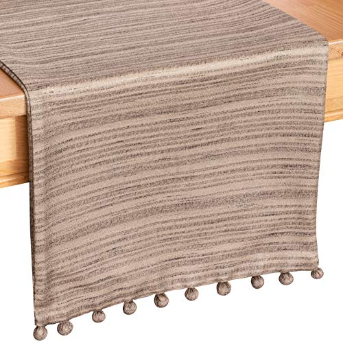 The White Petals Brown Dining Table Runners (13x48 inch, Pack of 1, Pom Pom Trim) Fabric Lined  Properly Finished, No Fray Edges 