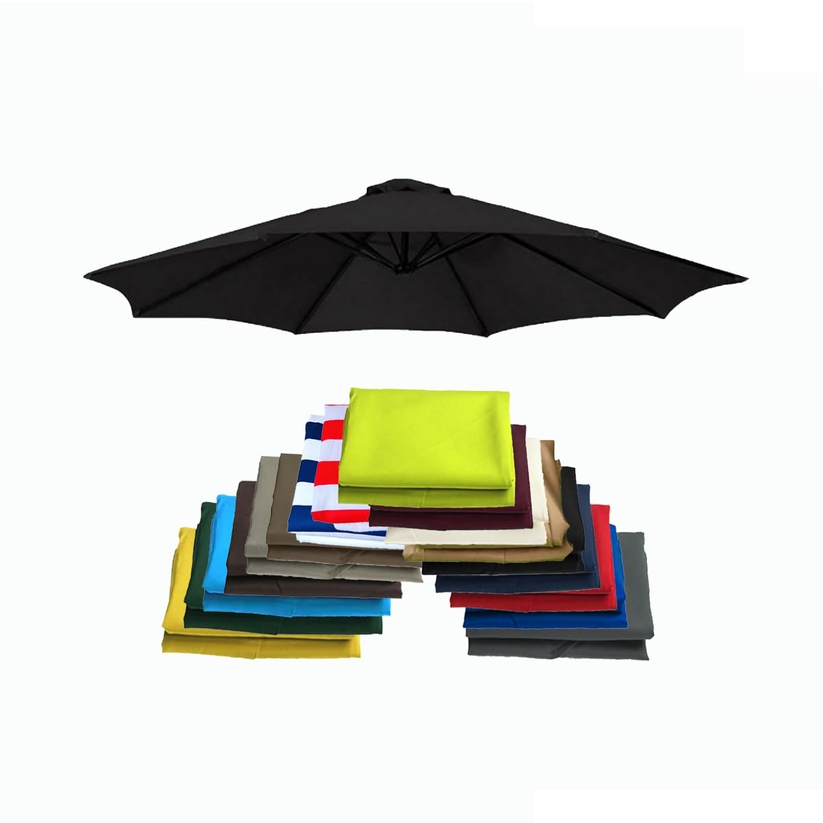 ALDNMBR 6.5ft 7.5ft 9ft 10ft Garden Parasol Replacement Canopy, 6 Ribs 8 Ribs Waterproof Uv Resistant Polyester Outdoor Patio Umbrella Top Cover Black 2.30m/7.5FT-8Ribs