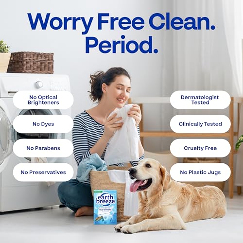 Image of Earth Breeze Laundry Detergent Sheets Fresh Scent - 60 Loads per package. Eco Liquidless Soap - Travel-Friendly for Hot & Cold Cycles, Tackles Tough Stains & Odors - Gentle on Skin, 30 sheets (3 Pack)