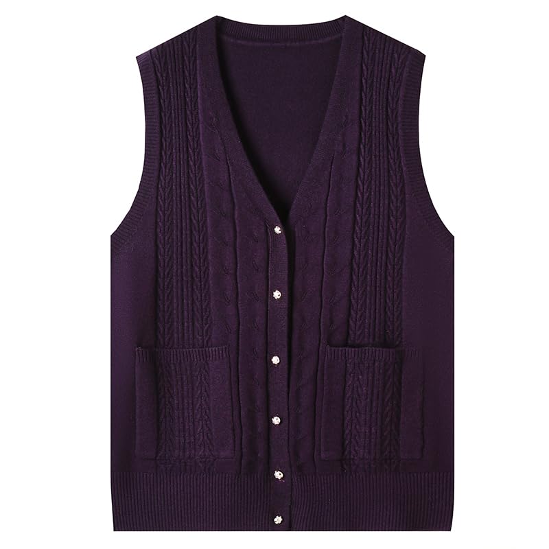 Strickweste Damen,Ärmellose Strickweste für Damen, Strickpullover, Tanktop, Blau, V Ausschnitt, Knopfleiste, Gedrehte Streifen, Strickweste Mit Tasche, Lässige Strickjacke, Oberbekl