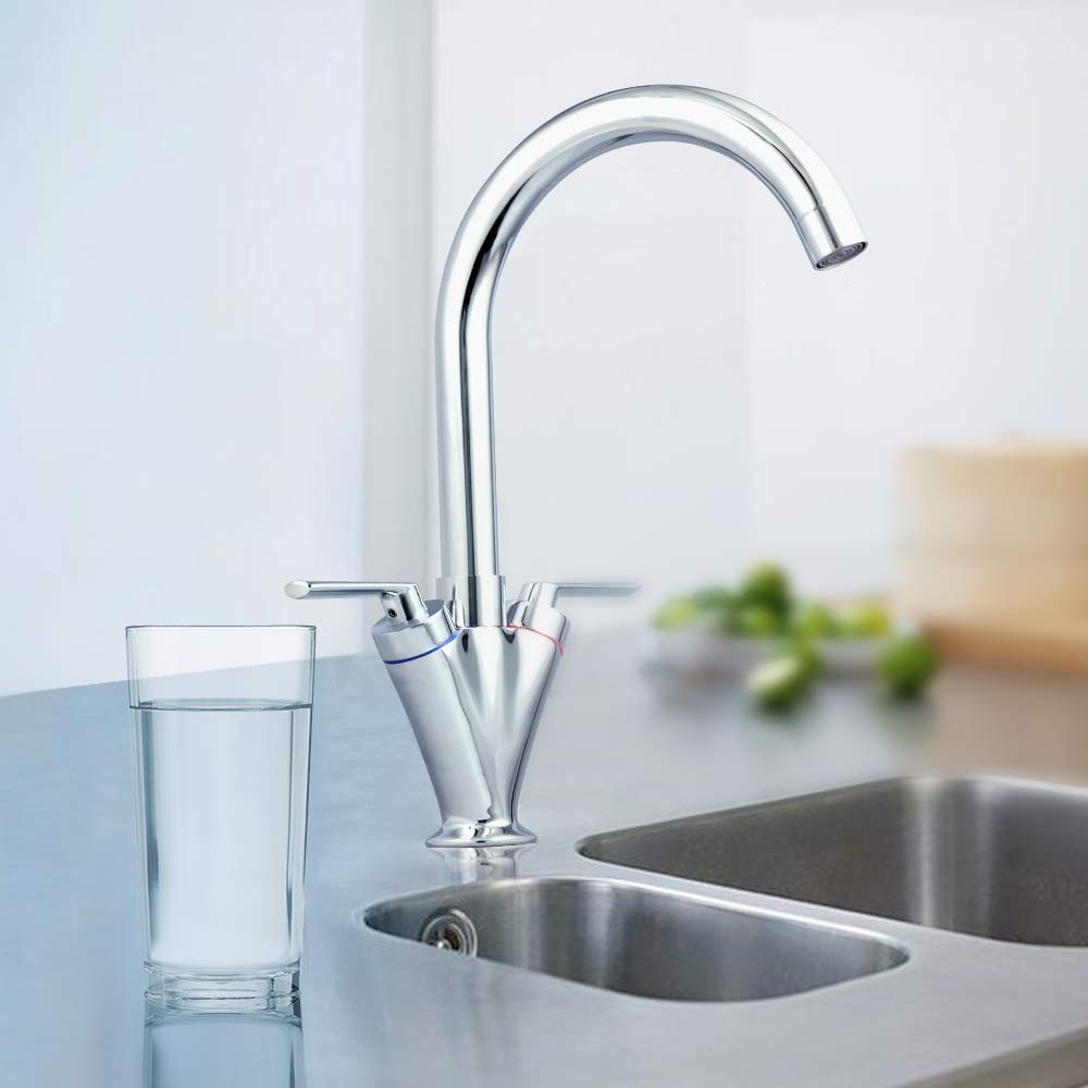 Buy EVERGD Kitchen Sink Mixer Taps Designer Modern Chrome Finish Dual