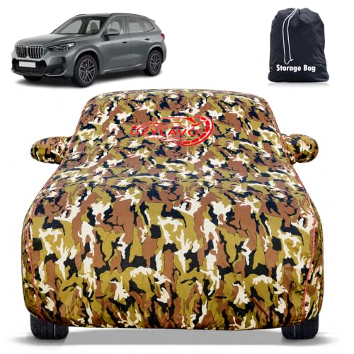 Image of Premium Car Cover for BMW X1 Model | Waterproof, UV & Dust Protection | Mirror & Antenna Pocket | Triple Stitched, Soft Inner Lining, Belt & Buckle (Jungle Print)
